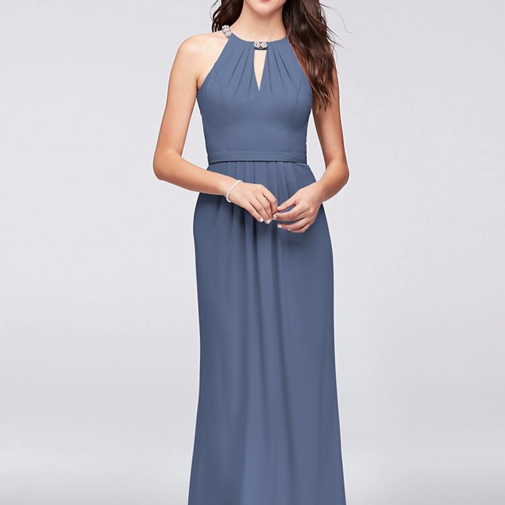 Crepe Halter Bridesmaid Dress with Beaded Neckline